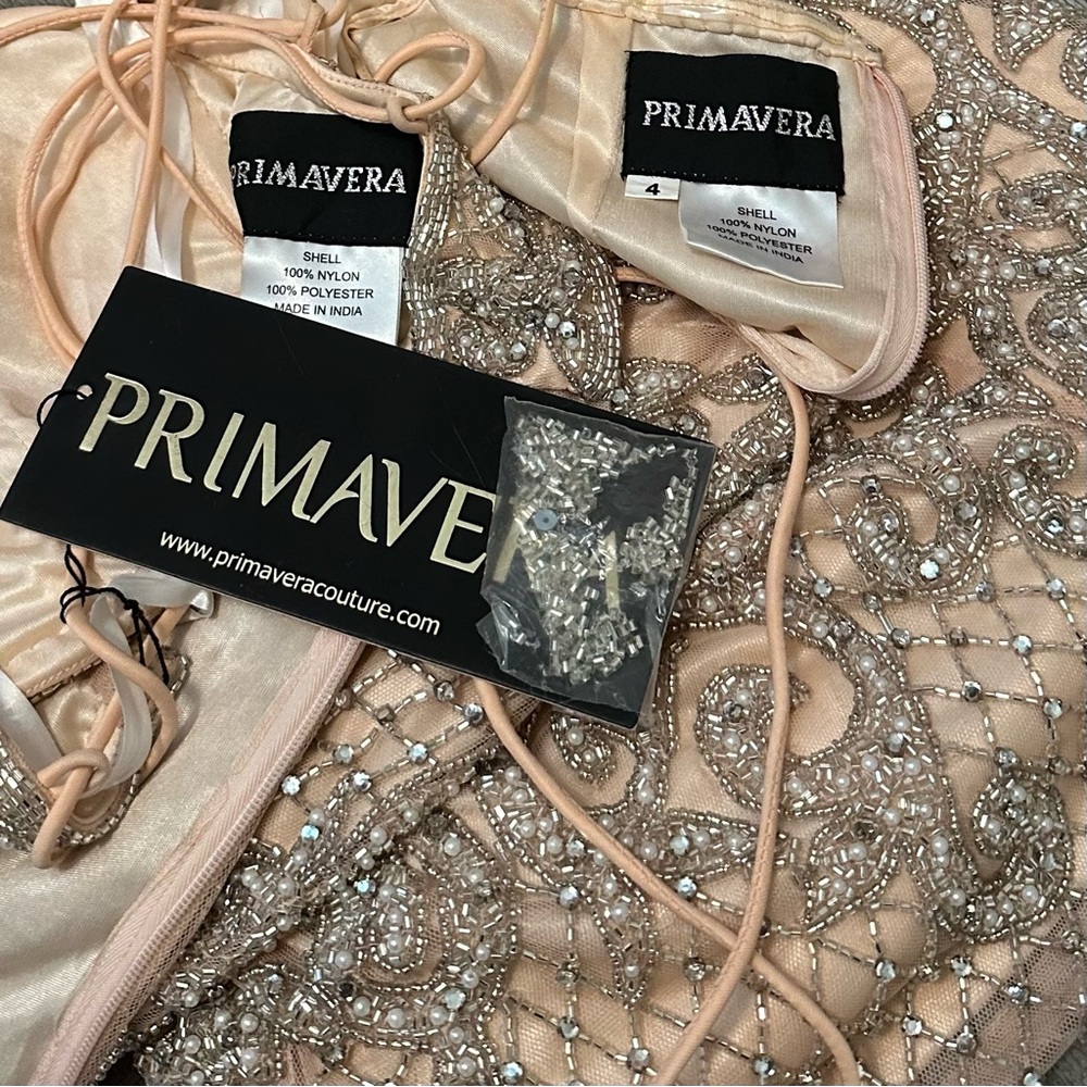 NEW PRIMAVERA BLUSH SZ 4 BEADED TWO PIECE TIE BACK FORMAL COCKTAIL DRESS - Picture 14 of 16